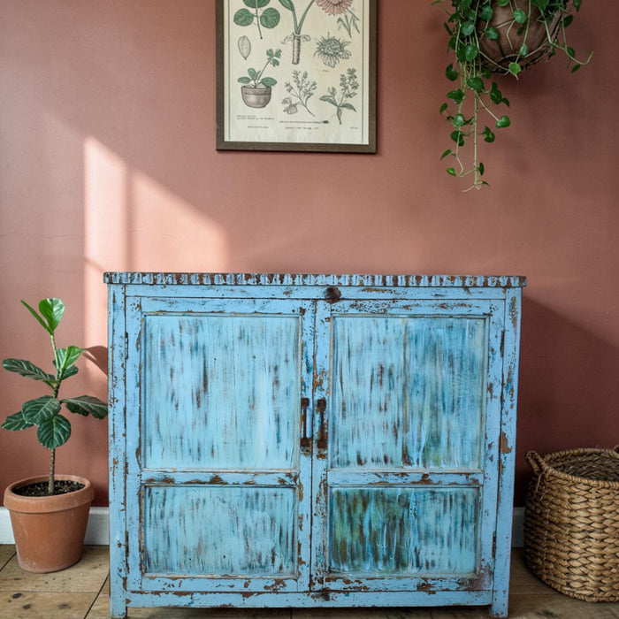 Vintage Worn Painted Rustic Cupboard Cabinet