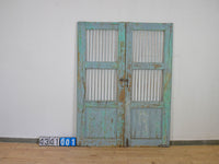 Pair of XL Antique Vintage Indian Wooden Iron Jali Doors Shutters