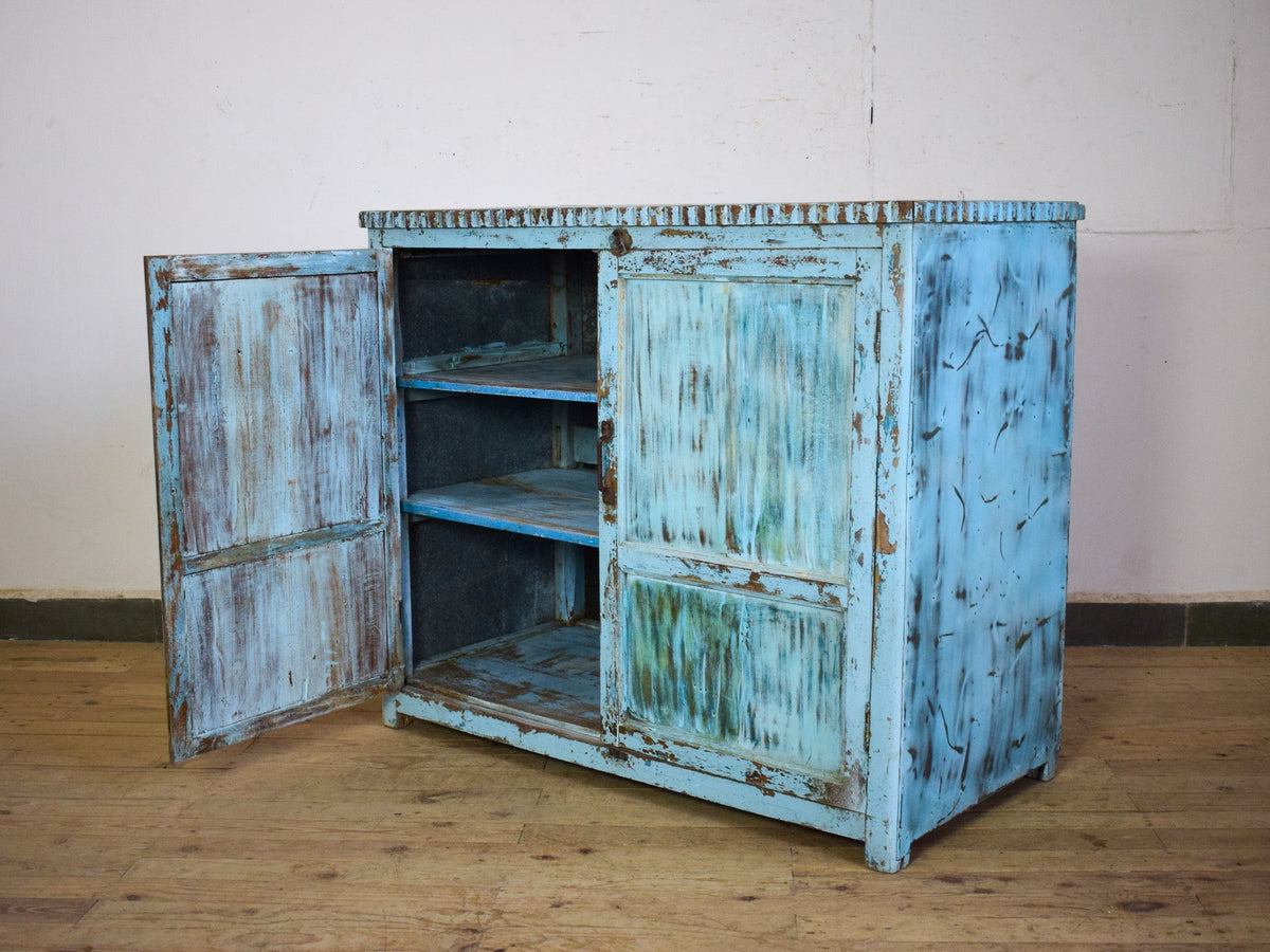 Vintage Worn Painted Rustic Cupboard Cabinet