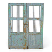 Pair of XL Antique Vintage Indian Wooden Iron Jali Doors Shutters