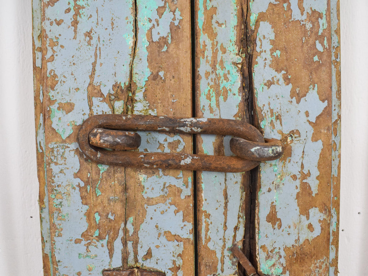 Pair of XL Antique Vintage Indian Wooden Iron Jali Doors Shutters