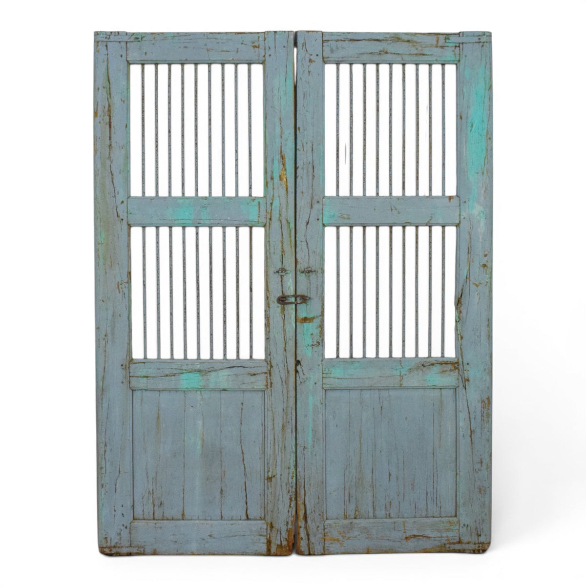 Pair of XL Antique Vintage Indian Wooden Iron Jali Doors Shutters