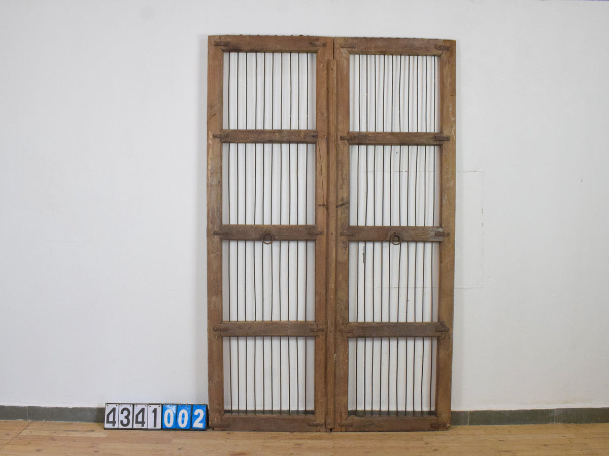 Pair of XL Antique Vintage Indian Wooden Iron Jali Doors Shutters