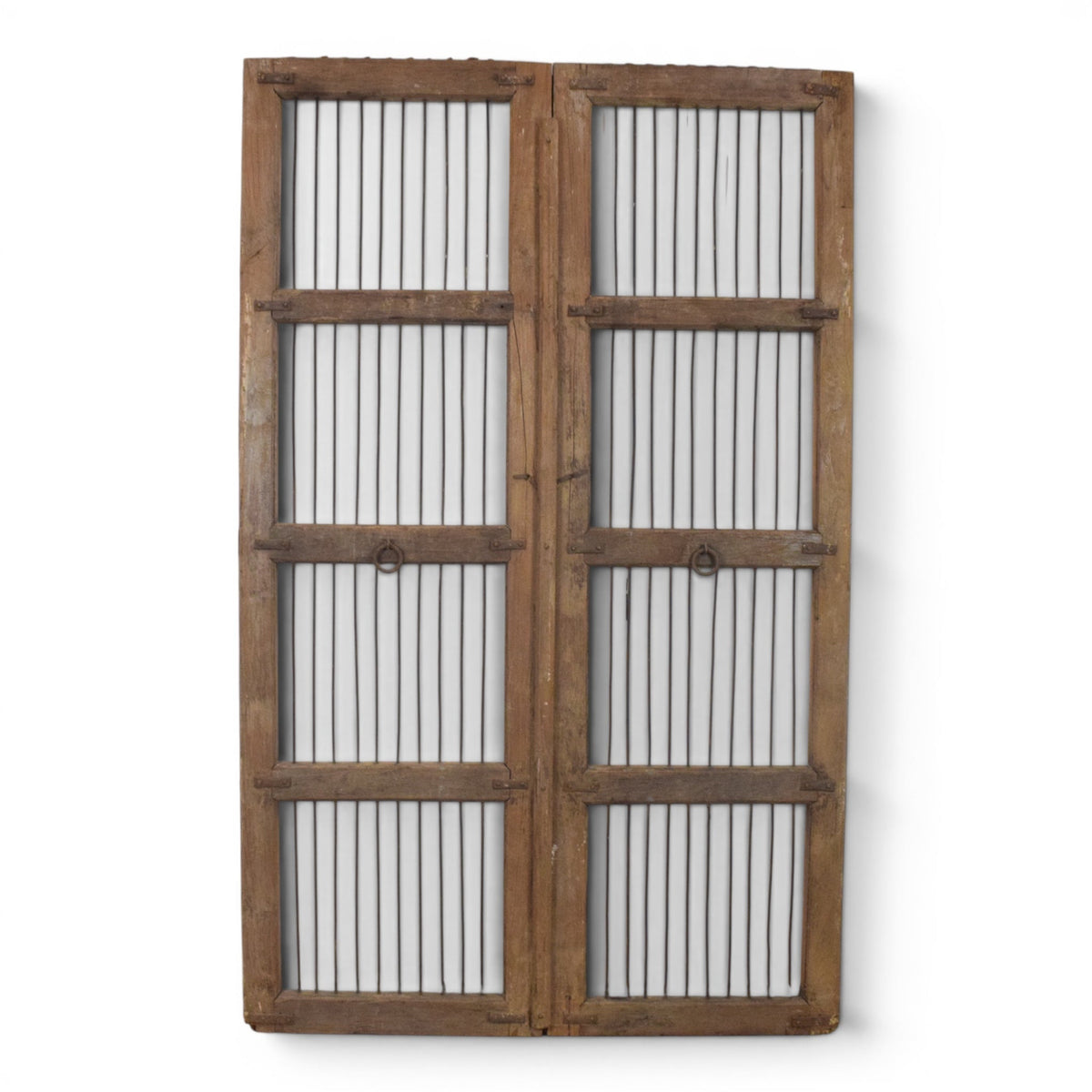 Pair of XL Antique Vintage Indian Wooden Iron Jali Doors Shutters