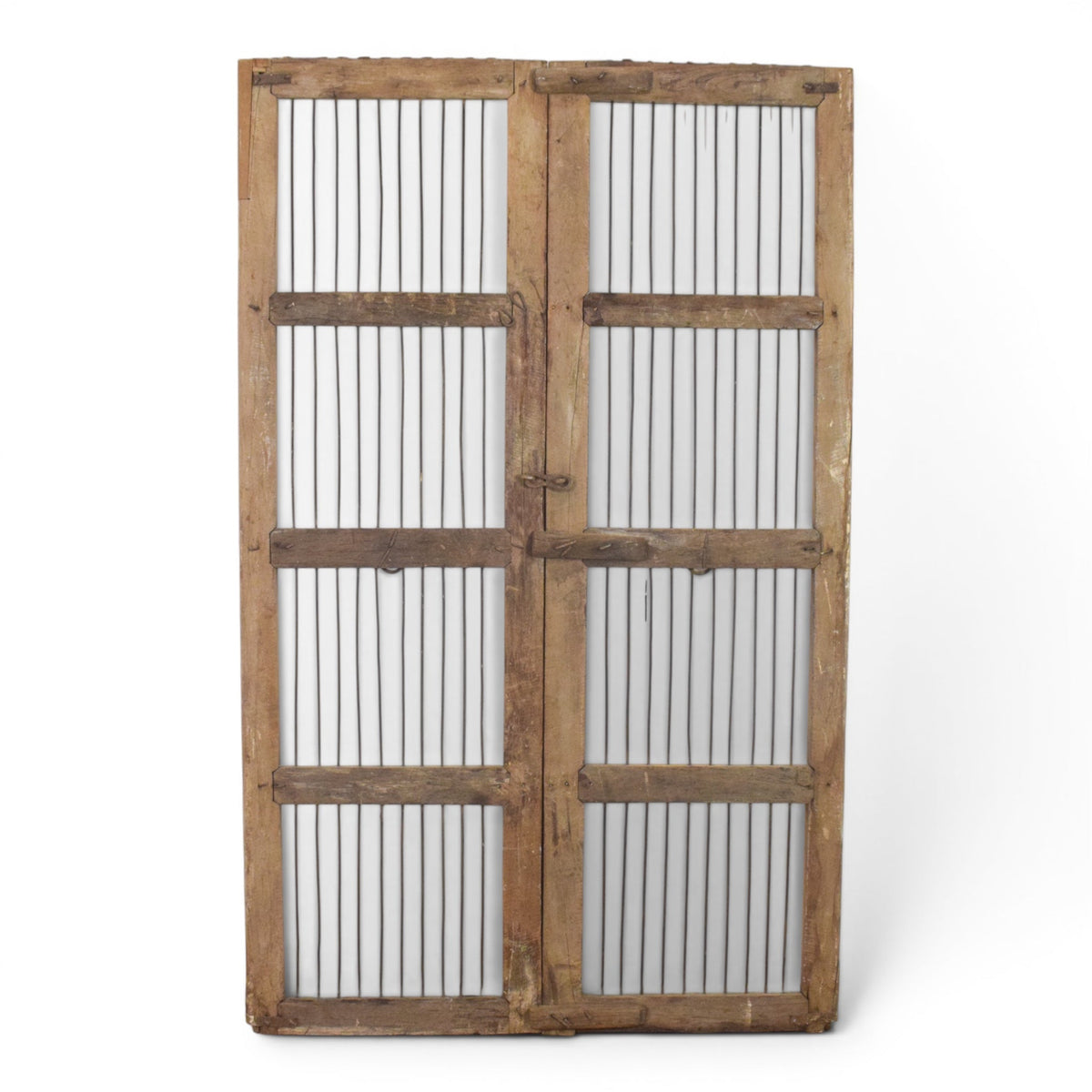 Pair of XL Antique Vintage Indian Wooden Iron Jali Doors Shutters
