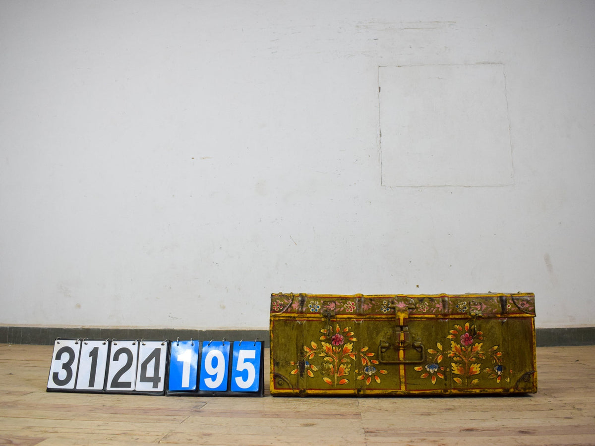 Vintage Indian Hand Painted Metal Travel Trunk Chest