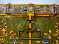 Vintage Indian Hand Painted Metal Travel Trunk Chest