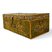 Vintage Indian Hand Painted Metal Travel Trunk Chest