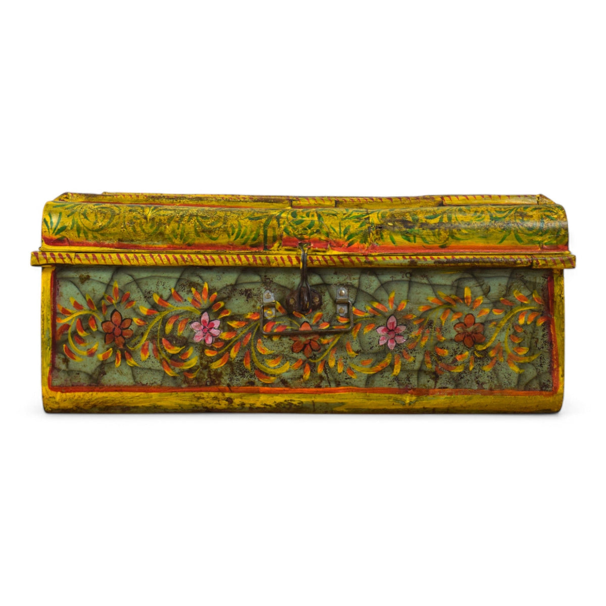 Vintage Indian Hand Painted Metal Travel Trunk Chest
