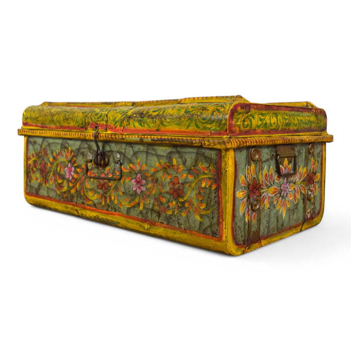 Vintage Indian Hand Painted Metal Travel Trunk Chest