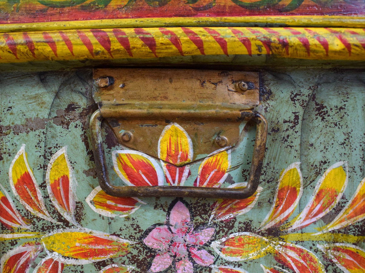 Vintage Indian Hand Painted Metal Travel Trunk Chest