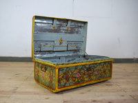 Vintage Indian Hand Painted Metal Travel Trunk Chest