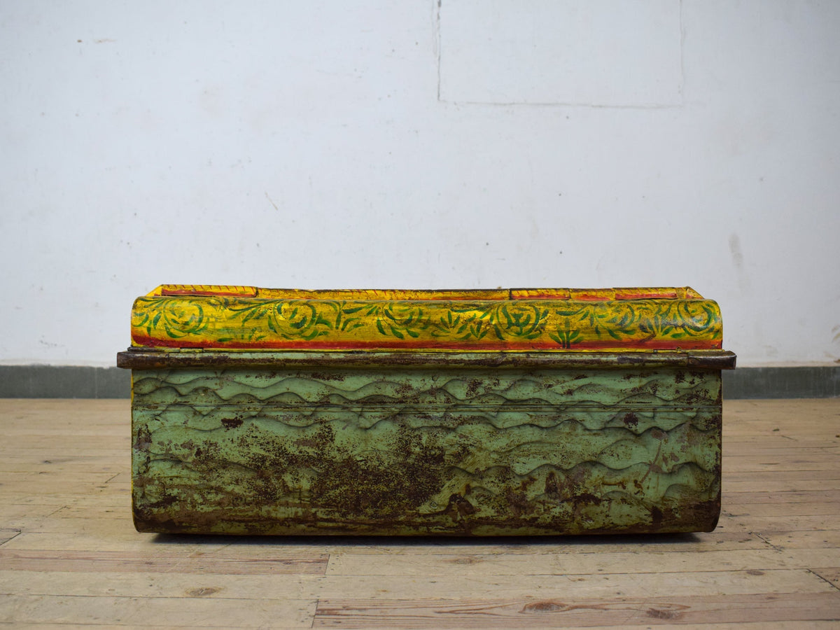 Vintage Indian Hand Painted Metal Travel Trunk Chest
