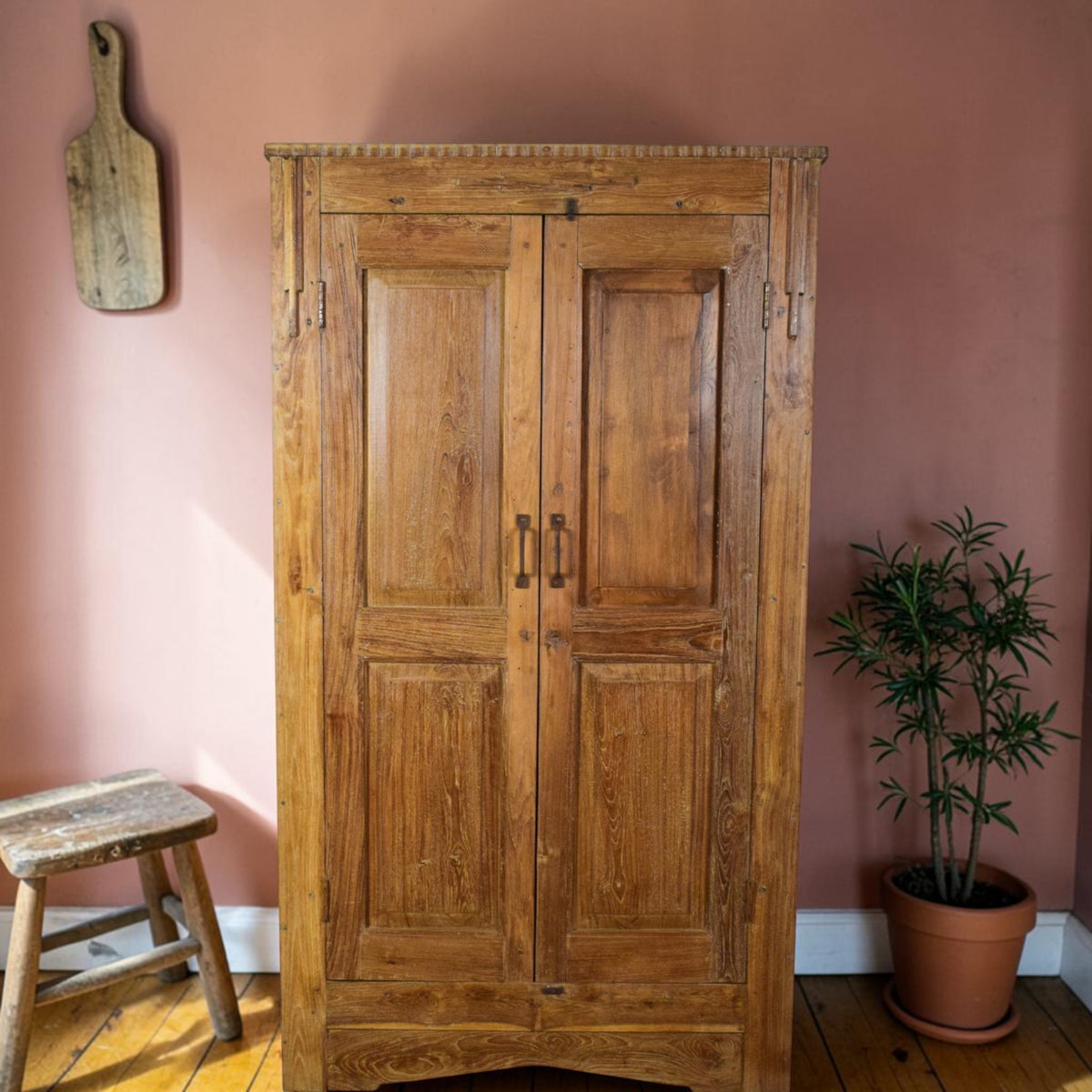 Vintage Hard Wood Fitted Interior Cupboard Cabinet Storage