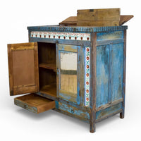 Vintage Worn Painted Cabinet With Vintage Tiles and Glass Painting