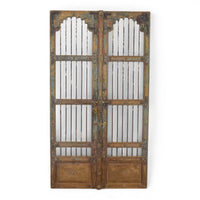 Pair of XL Antique Vintage Indian Wooden Iron Jali Doors Shutters