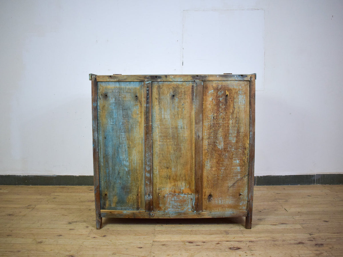 Vintage Worn Painted Cabinet With Vintage Tiles and Glass Painting