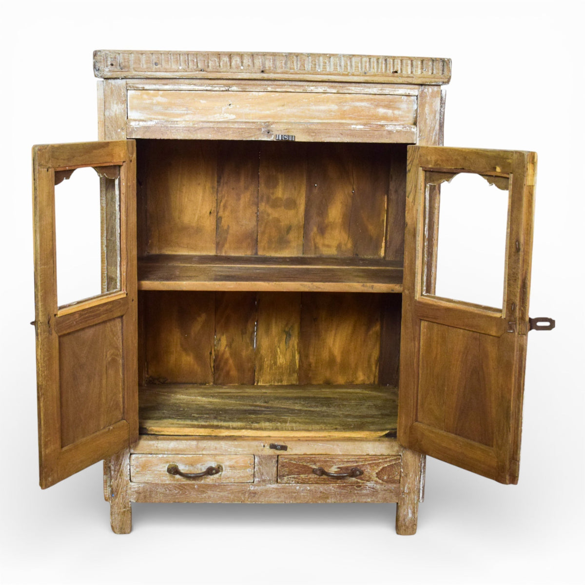 Vintage Worn Painted Rustic Cupboard Cabinet