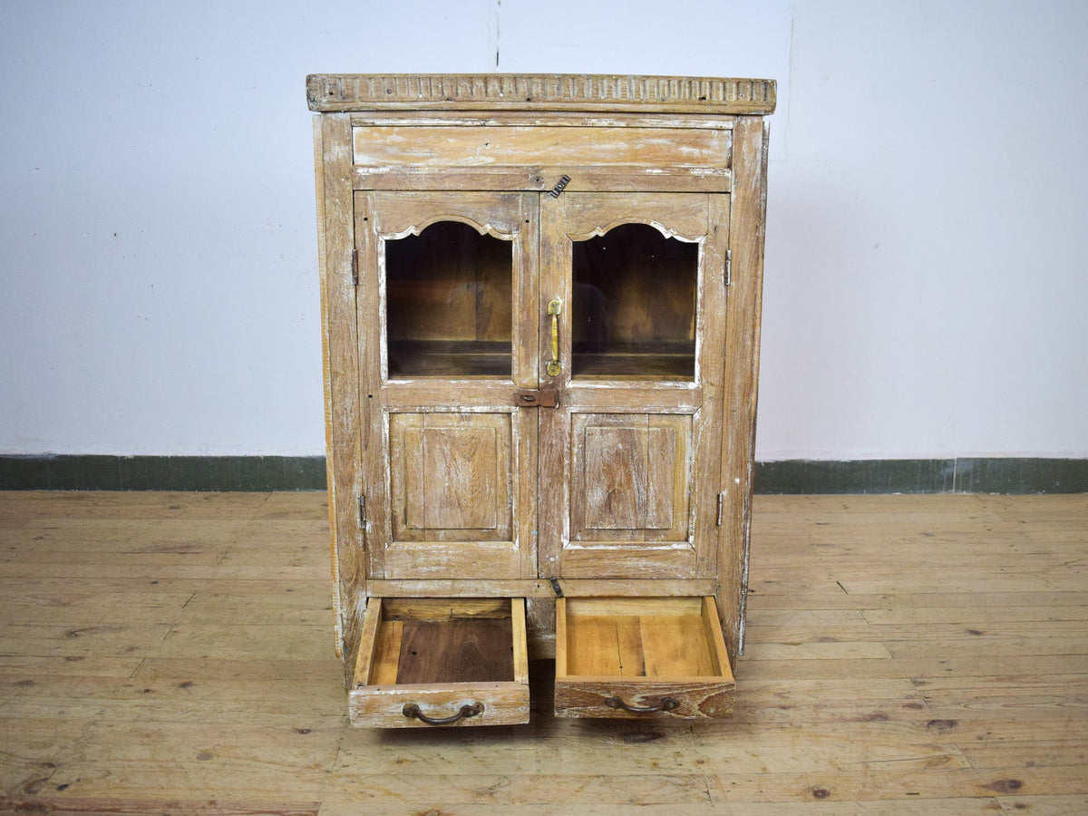 Vintage Worn Painted Rustic Cupboard Cabinet