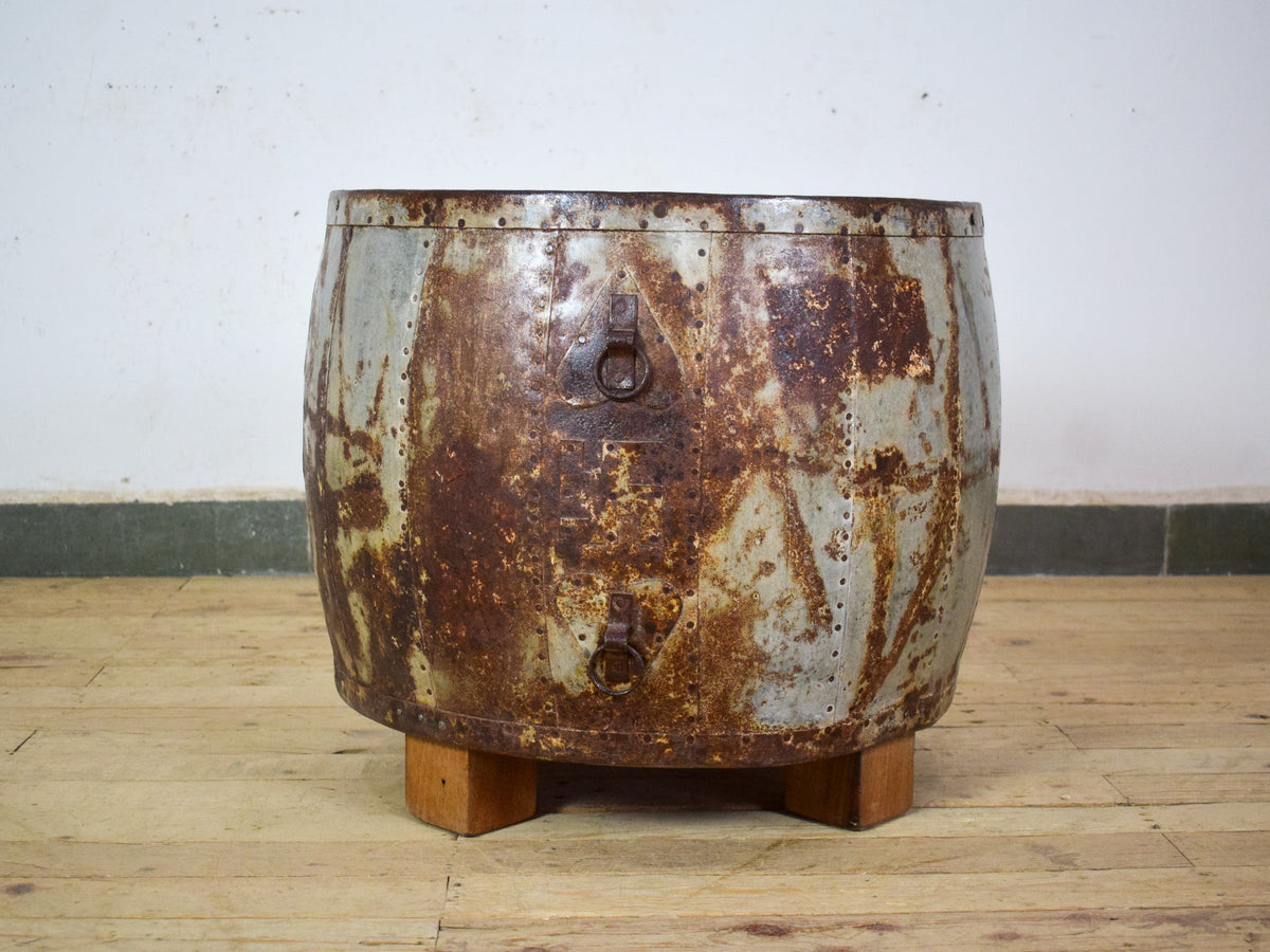 Vintage Metal Planter On Wooden Stand