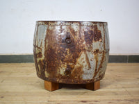 Vintage Metal Planter On Wooden Stand