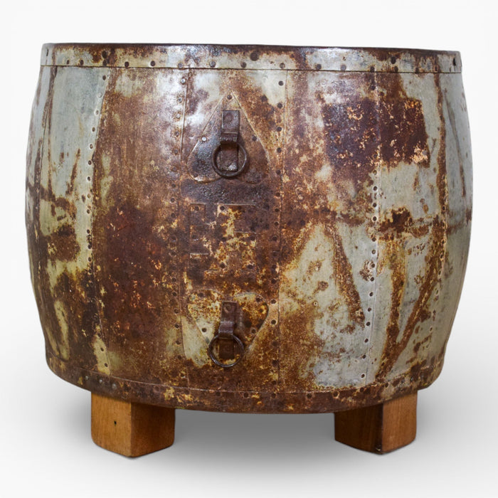 Vintage Metal Planter On Wooden Stand