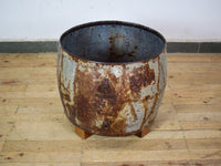 Vintage Metal Planter On Wooden Stand