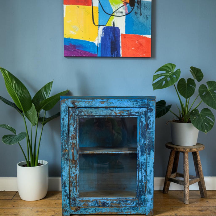 Vintage Worn Painted Rustic Cupboard Cabinet