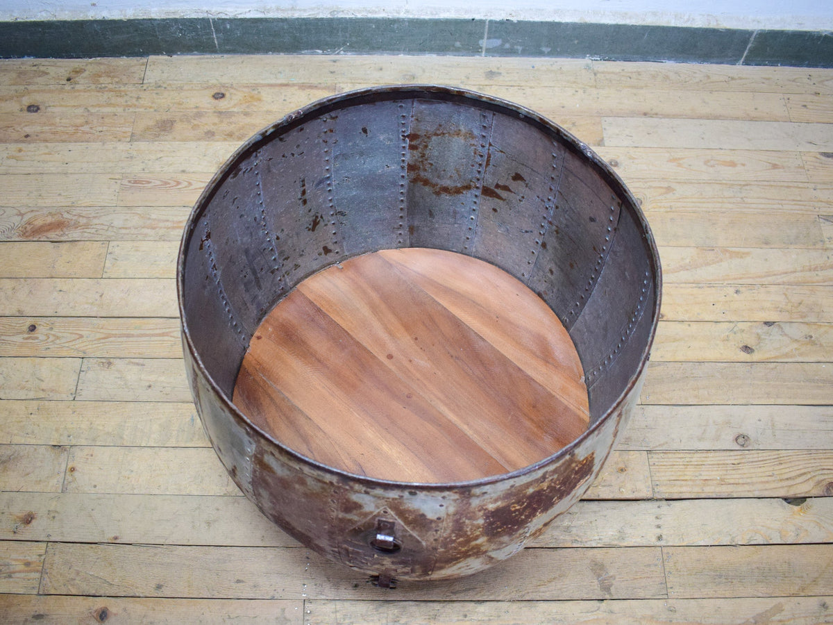 Vintage Metal Planter On Wooden Stand