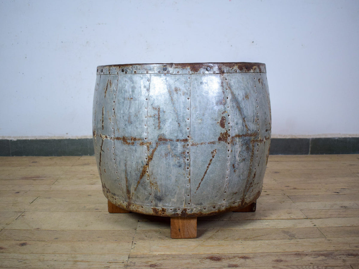 Vintage Metal Planter On Wooden Stand