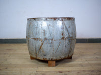 Vintage Metal Planter On Wooden Stand
