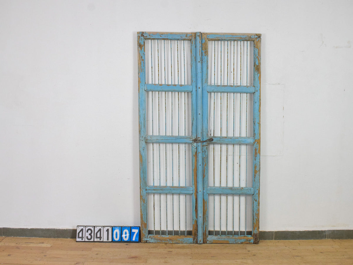 Pair of XL Antique Vintage Indian Wooden Iron Jali Doors Shutters