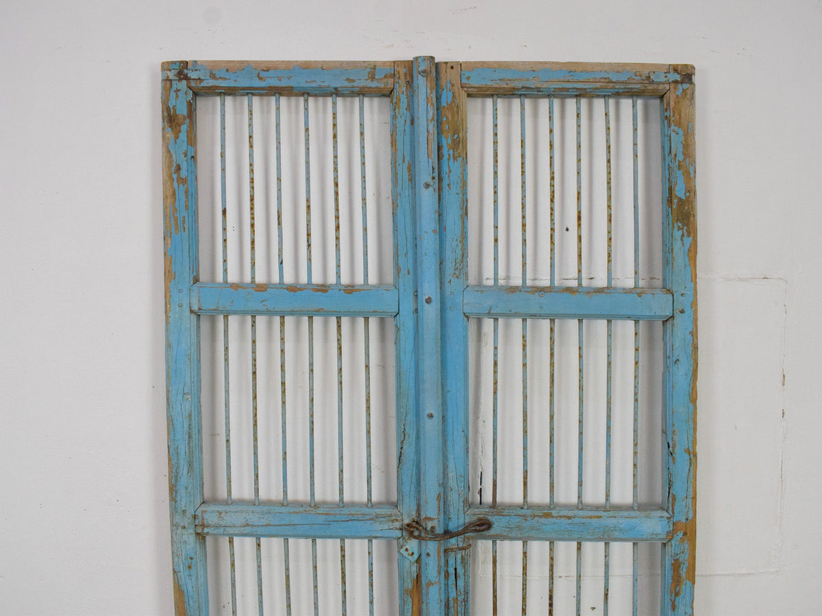 Pair of XL Antique Vintage Indian Wooden Iron Jali Doors Shutters