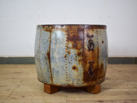 Vintage Metal Planter On Wooden Stand