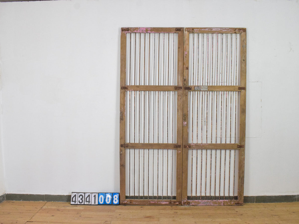 Pair of XL Antique Vintage Indian Wooden Iron Jali Doors Shutters
