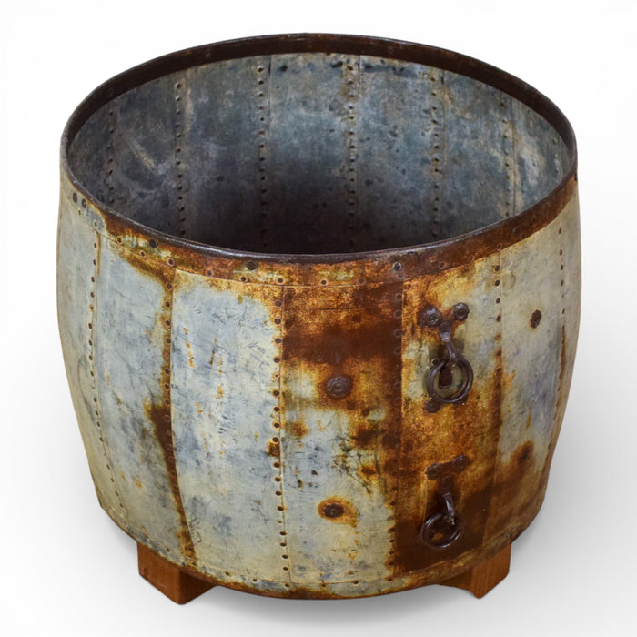 Vintage Metal Planter On Wooden Stand
