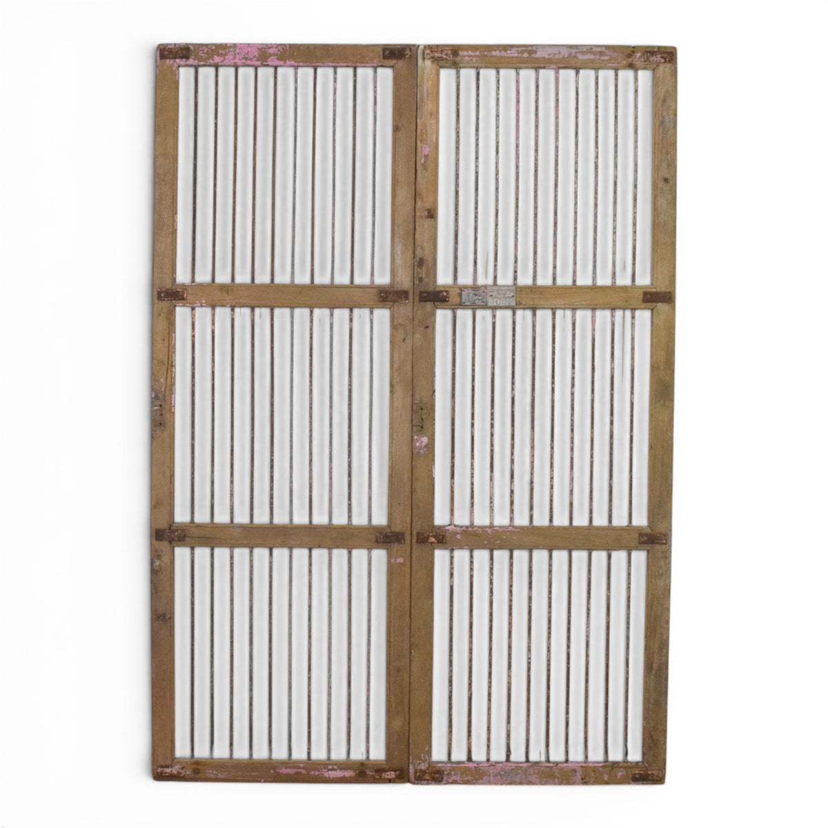 Pair of XL Antique Vintage Indian Wooden Iron Jali Doors Shutters