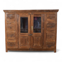 Vintage Indian Rustic Hardwood Sideboard Cupboard Drawers Storage