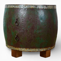 Vintage Metal Planter On Wooden Stand
