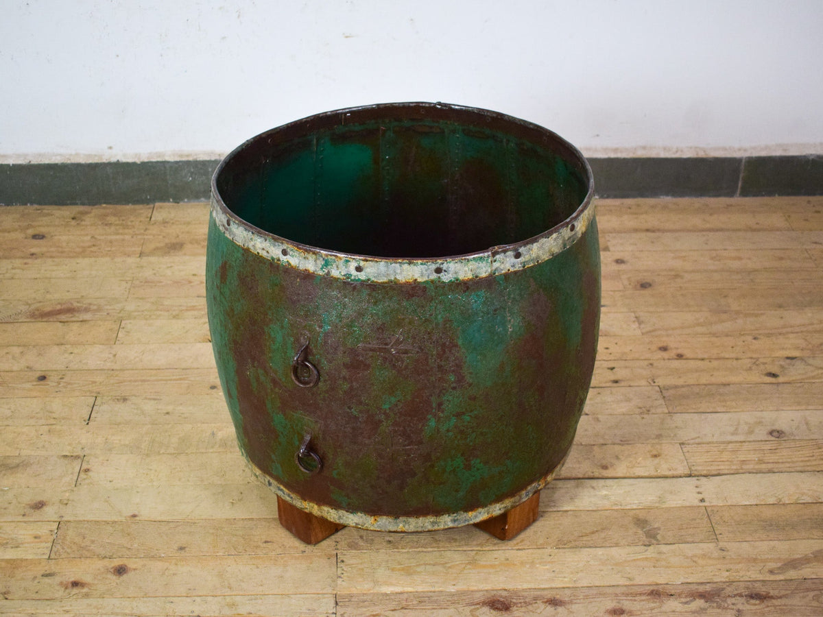 Vintage Metal Planter On Wooden Stand