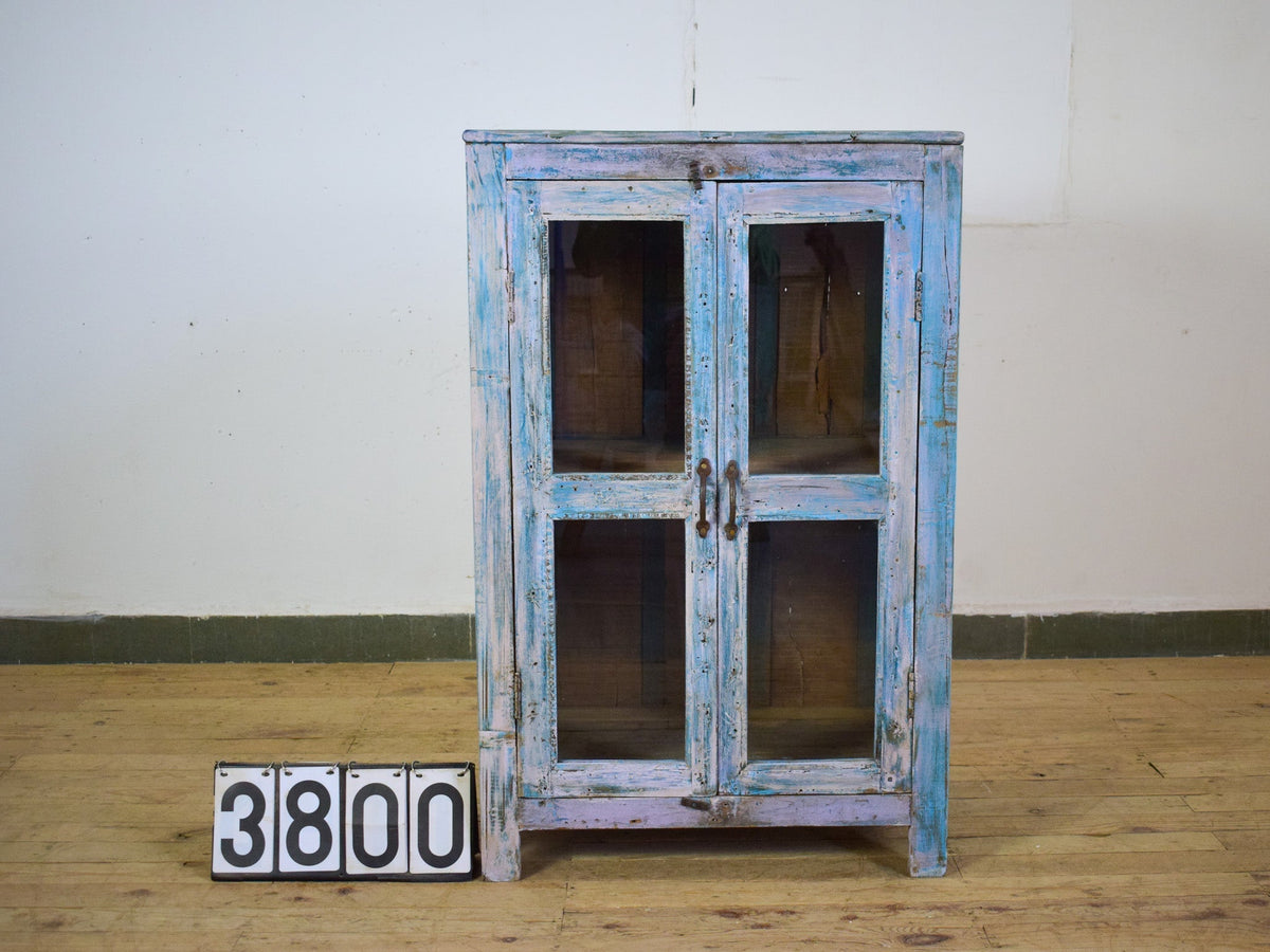 Vintage Worn Painted Rustic Cupboard Cabinet