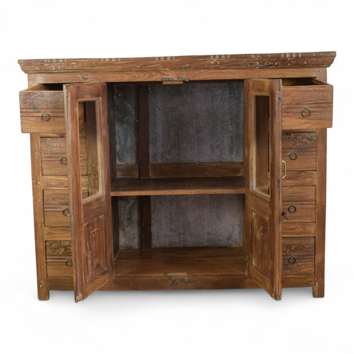 Vintage Indian Rustic Hardwood Sideboard Cupboard Drawers Storage