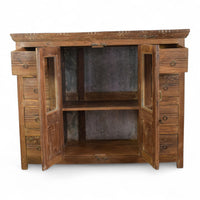 Vintage Indian Rustic Hardwood Sideboard Cupboard Drawers Storage