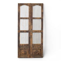 Pair of XL Antique Vintage Indian Wooden Iron Jali Doors Shutters