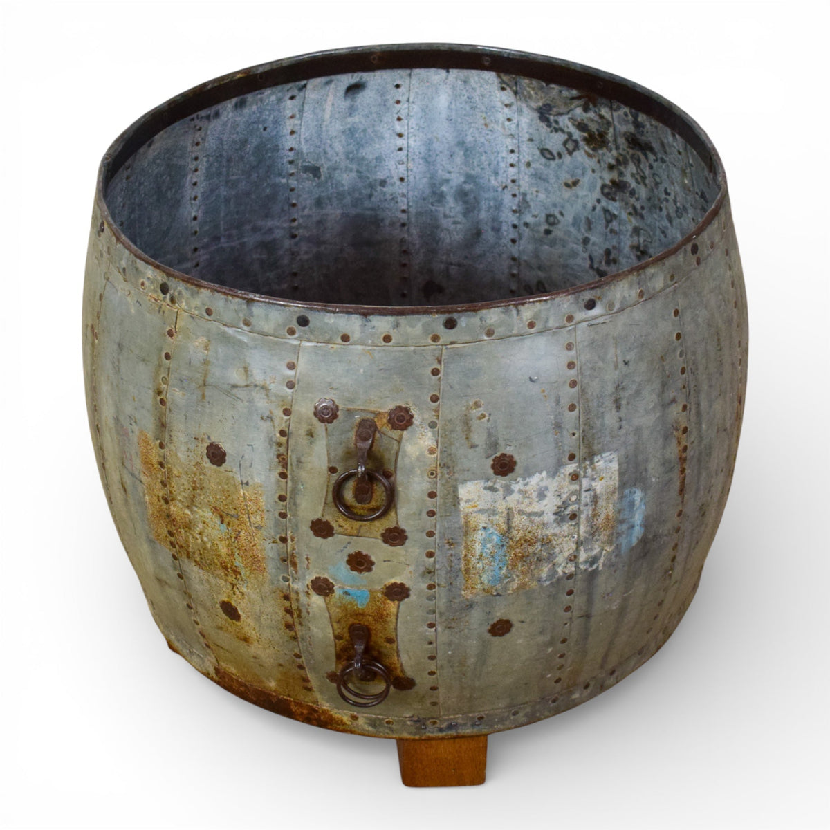 Vintage Metal Planter On Wooden Stand