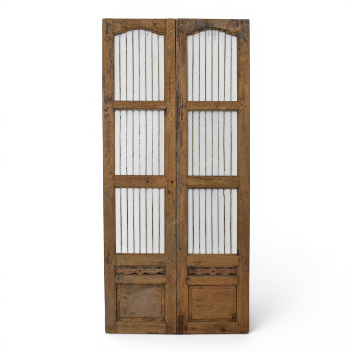 Pair of XL Antique Vintage Indian Wooden Iron Jali Doors Shutters