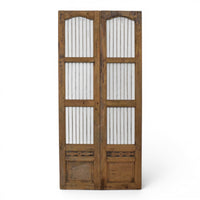 Pair of XL Antique Vintage Indian Wooden Iron Jali Doors Shutters
