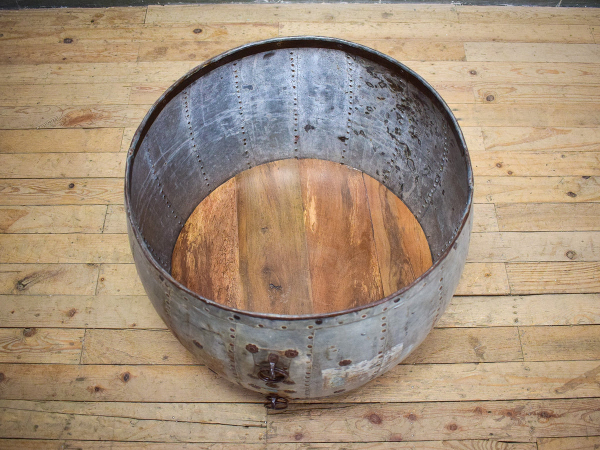 Vintage Metal Planter On Wooden Stand