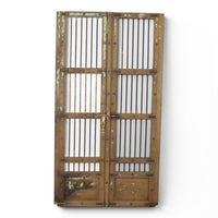 Pair of XL Antique Vintage Indian Wooden Iron Jali Doors Shutters
