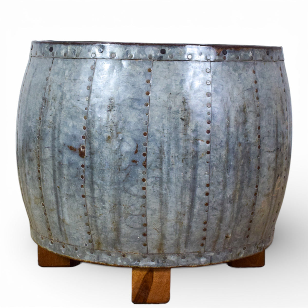 Vintage Metal Planter On Wooden Stand